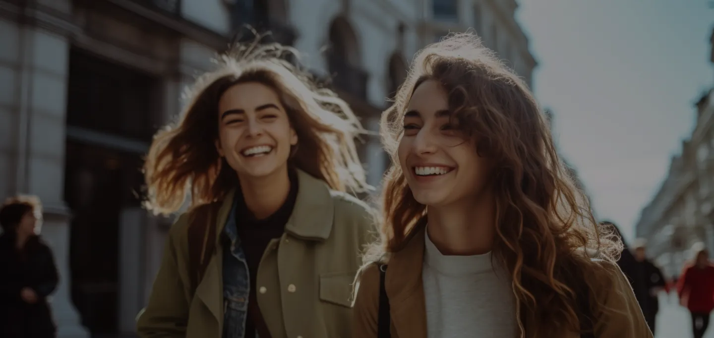 Two young women smiling confidently after oral surgery care